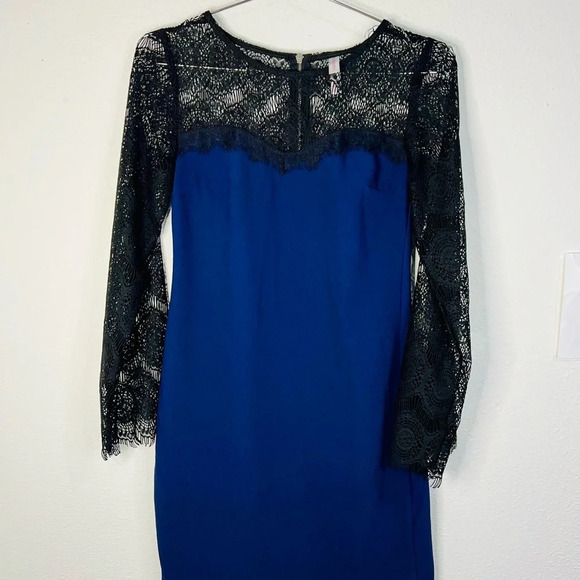 Xhilaration Navy Blue Dress Black Lace Long Sleeves Effortless Elegance Size XS - Picture 2 of 14